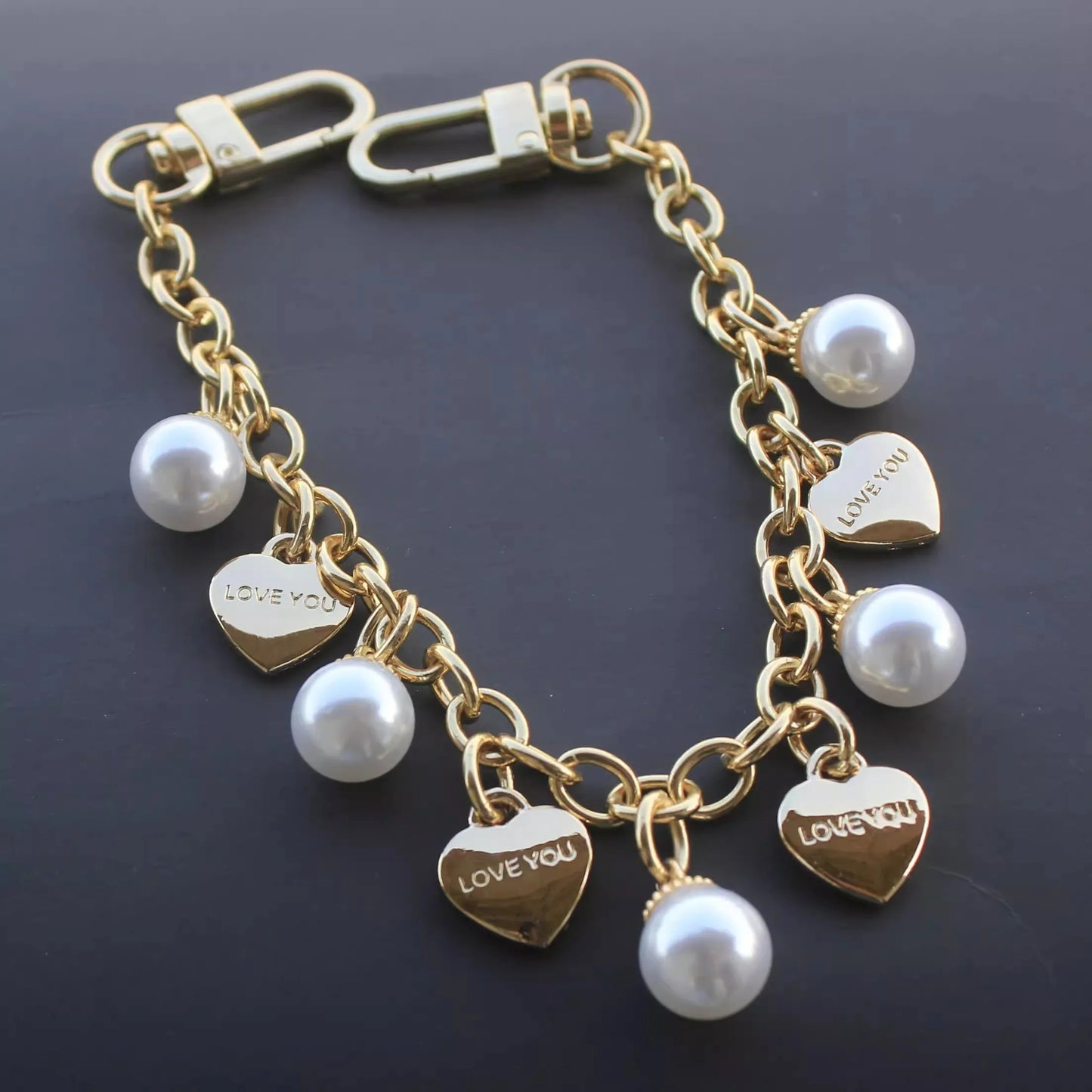 KC18 bag charm keychain phone accessory lanyard decoration chain heart pendant with pearl