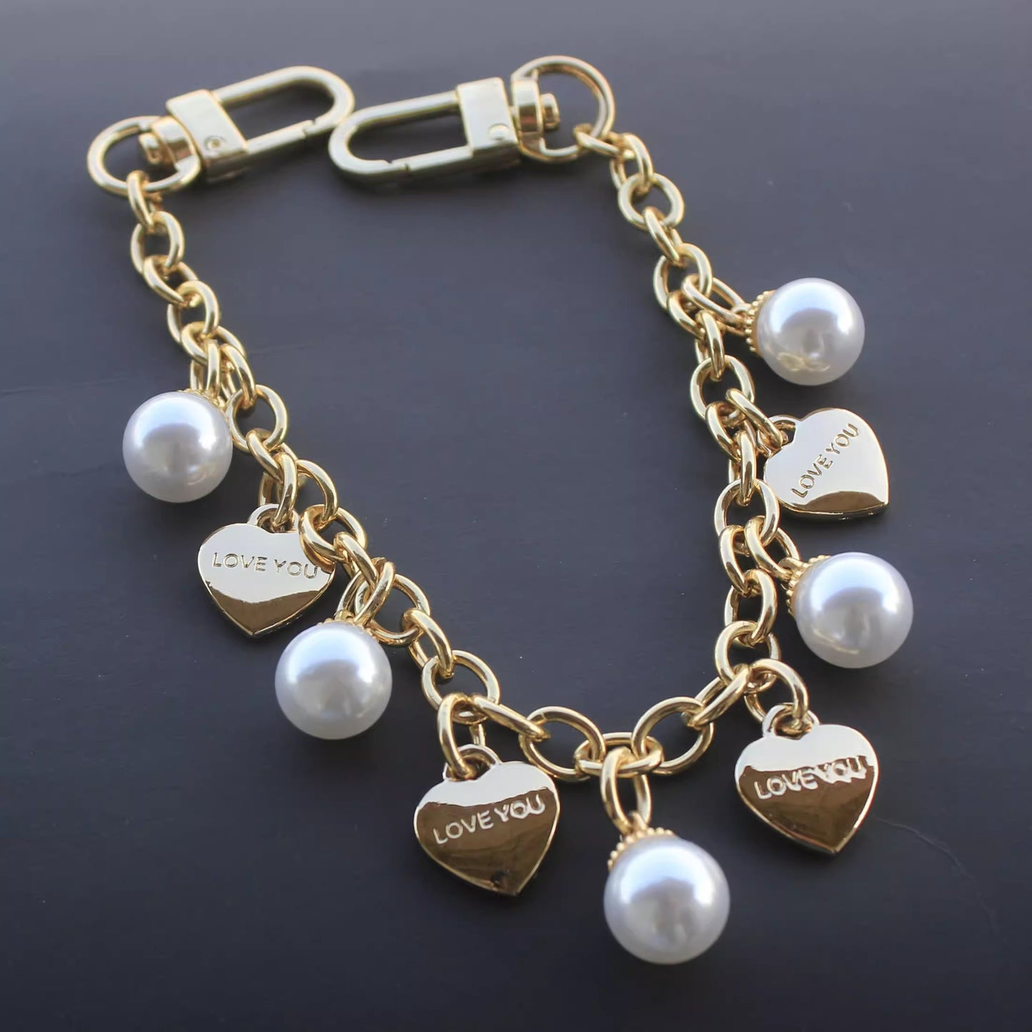 KC18 bag charm keychain phone accessory lanyard decoration chain heart pendant with pearl