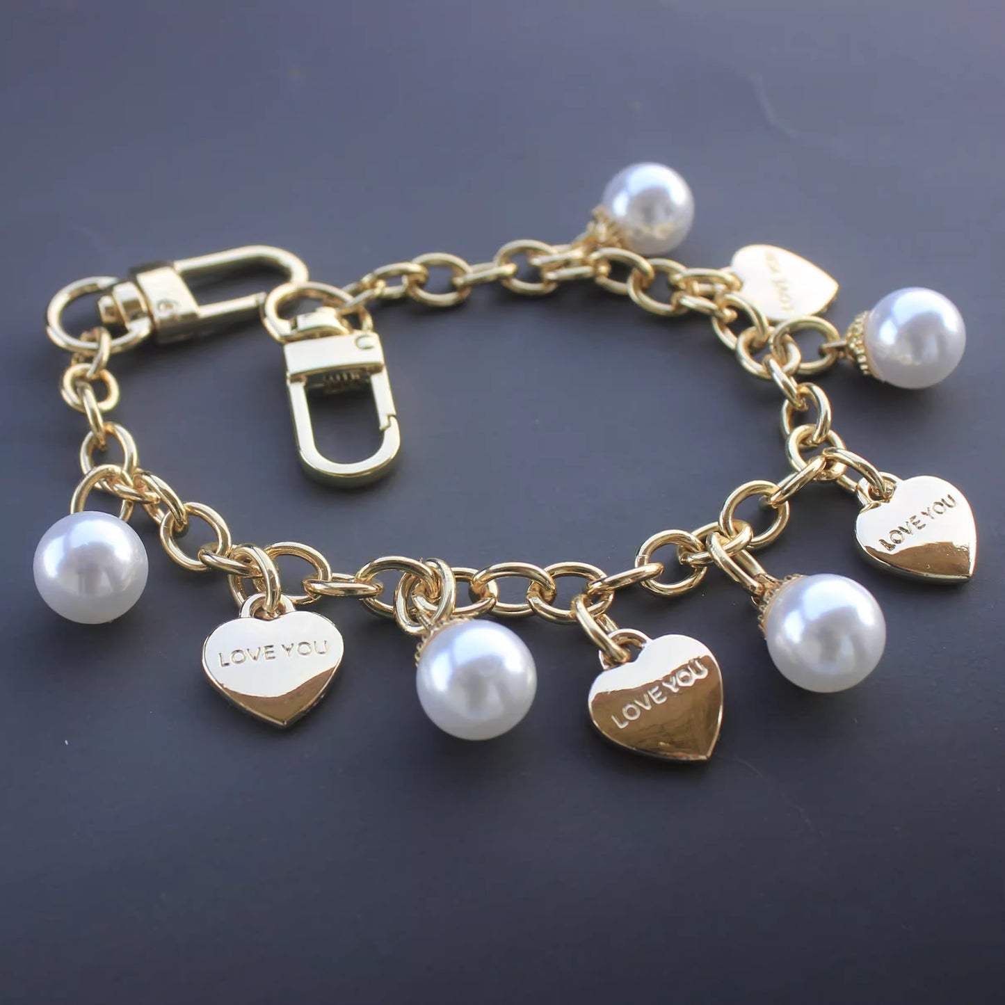 KC18 bag charm keychain phone accessory lanyard decoration chain heart pendant with pearl