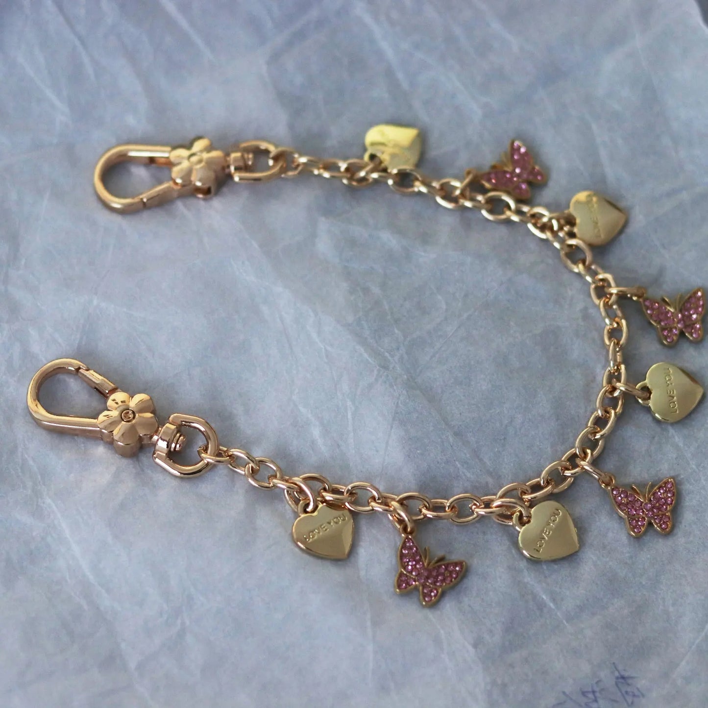 KC29 bag charm keychain phone accessory lanyard decoration chain pink butterfly heart shape 26cm