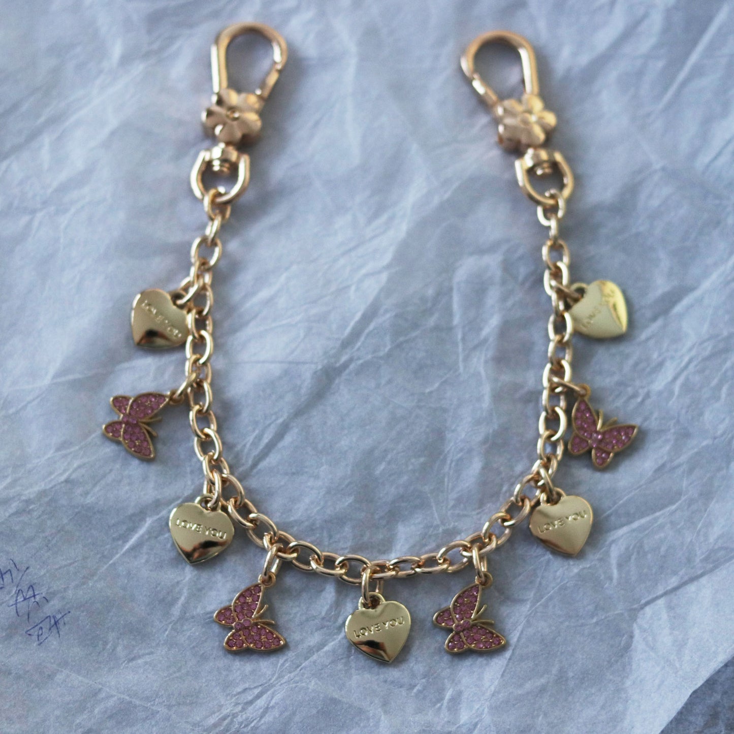 KC29 bag charm keychain phone accessory lanyard decoration chain pink butterfly heart shape 26cm