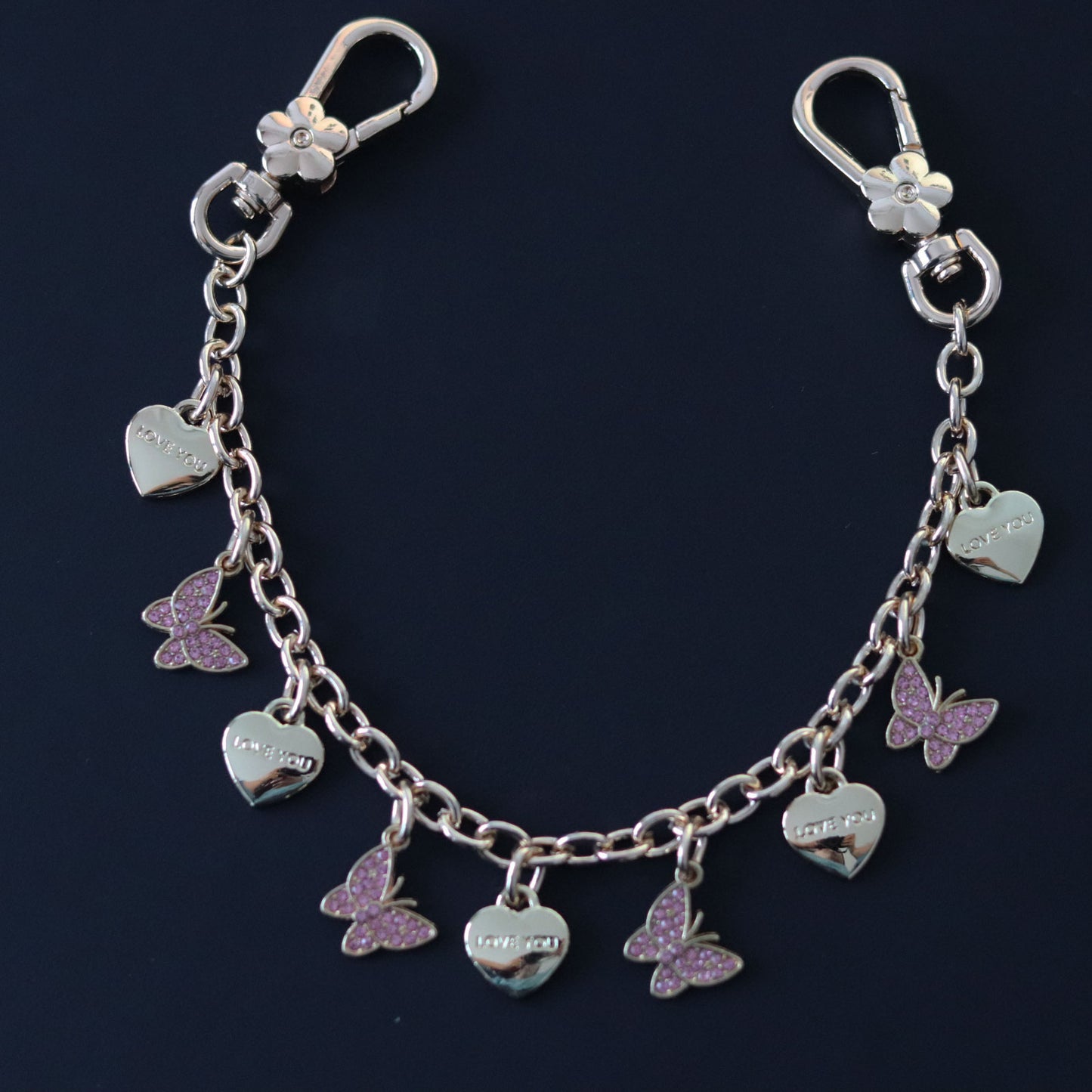 KC29 bag charm keychain phone accessory lanyard decoration chain pink butterfly heart shape 26cm