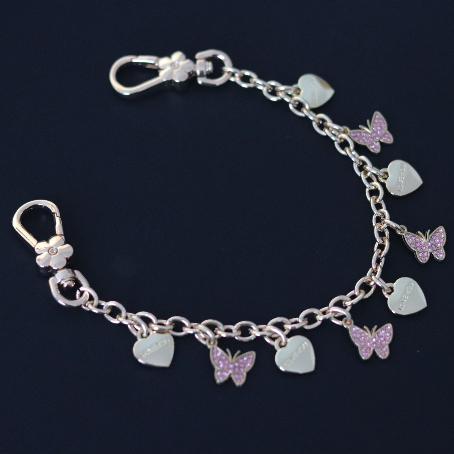 KC29 bag charm keychain phone accessory lanyard decoration chain pink butterfly heart shape 26cm
