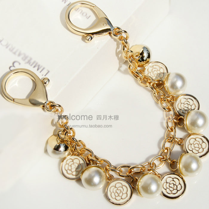 KC03 bag charm keychain phone accessory lanyard decoration chain pearl pendant round flower